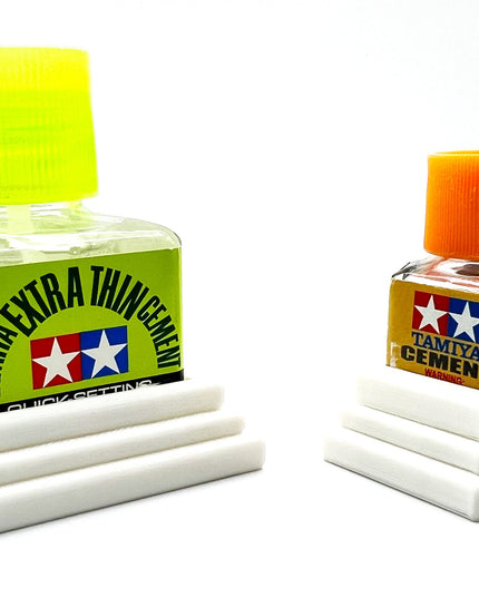 Anti-Tip 3D Printed Tamiya Glue Bottle Holder Square & Hex Style 1 Each w/Rubber Feet Holds 1 Tamiya 42ml Square Bottle - 1 20ml Hex Bottle