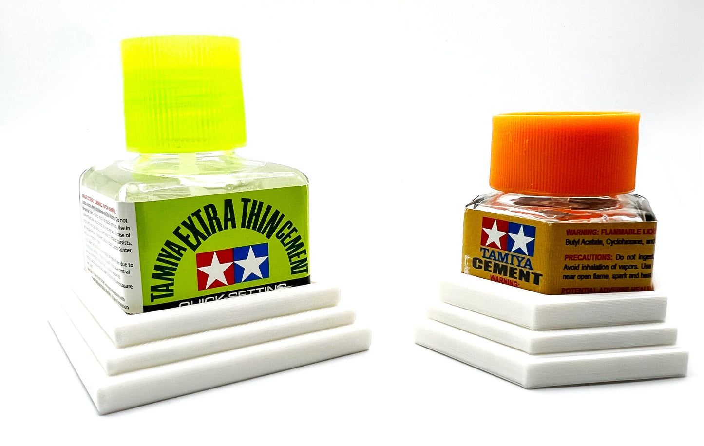 Anti-Tip 3D Printed Tamiya Glue Bottle Holder Square & Hex Style 1 Each w/Rubber Feet Holds 1 Tamiya 42ml Square Bottle - 1 20ml Hex Bottle