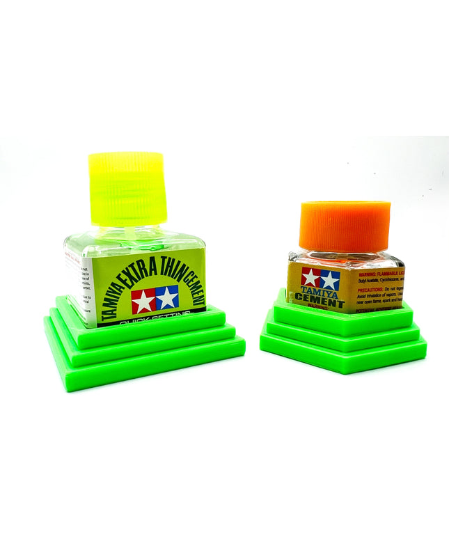 Anti-Tip 3D Printed Tamiya Glue Bottle Holder Square & Hex Style 1 Each w/Rubber Feet Holds 1 Tamiya 42ml Square Bottle - 1 20ml Hex Bottle