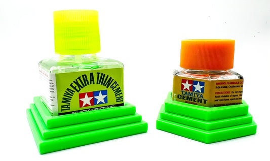 Anti-Tip 3D Printed Tamiya Glue Bottle Holder Square & Hex Style 1 Each w/Rubber Feet Holds 1 Tamiya 42ml Square Bottle - 1 20ml Hex Bottle