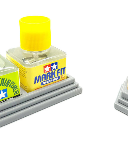 Anti-Tip 3D Printed Tamiya Glue Bottle Holder Dual Square & Hex Style 1 Each w/Rubber Feet Holds 2 Tamiya 42ml Square and 1 20ml Hex Bottle