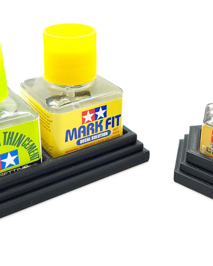 Anti-Tip 3D Printed Tamiya Glue Bottle Holder Dual Square & Hex Style 1 Each w/Rubber Feet Holds 2 Tamiya 42ml Square and 1 20ml Hex Bottle