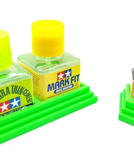 Anti-Tip 3D Printed Tamiya Glue Bottle Holder Dual Square & Hex Style 1 Each w/Rubber Feet Holds 2 Tamiya 42ml Square and 1 20ml Hex Bottle