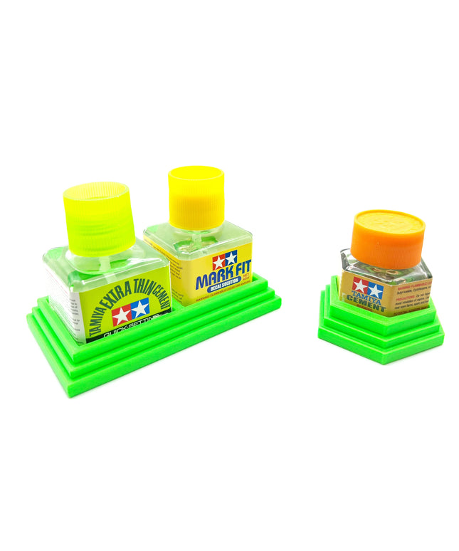 Anti-Tip 3D Printed Tamiya Glue Bottle Holder Dual Square & Hex Style 1 Each w/Rubber Feet Holds 2 Tamiya 42ml Square and 1 20ml Hex Bottle