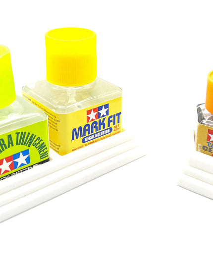Anti-Tip 3D Printed Tamiya Glue Bottle Holder Dual Square & Hex Style 1 Each w/Rubber Feet Holds 2 Tamiya 42ml Square and 1 20ml Hex Bottle