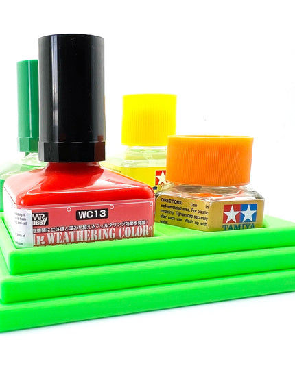 Anti-Tip 3D Printed Quad Tamiya Square / Hex and Mr Hobby Glue Square Bottle Holder with Rubber Feet Tamiya 87012 Mr Cement