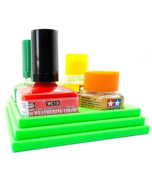 Anti-Tip 3D Printed Quad Tamiya Square / Hex and Mr Hobby Glue Square Bottle Holder with Rubber Feet Tamiya 87012 Mr Cement