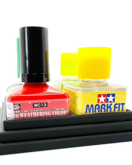 Anti-Tip 3D Printed Quad Tamiya and Mr Hobby Glue Square Bottle Holder with Rubber Feet Tamiya 87038 87182 Mr Cement