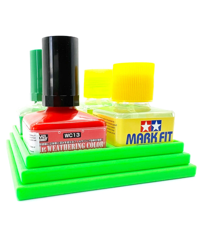 Anti-Tip 3D Printed Quad Tamiya and Mr Hobby Glue Square Bottle Holder with Rubber Feet Tamiya 87038 87182 Mr Cement