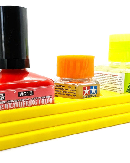Anti-Tip 3D Printed Triple Tamiya Square / Hex and Mr Hobby Glue Square Bottle Holder with Rubber Feet Tamiya 87012 Mr Cement