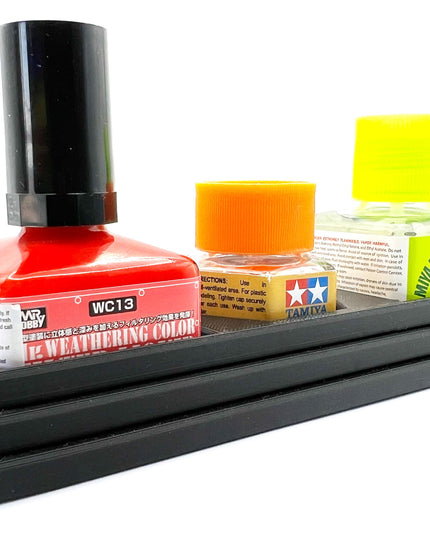 Anti-Tip 3D Printed Triple Tamiya Square / Hex and Mr Hobby Glue Square Bottle Holder with Rubber Feet Tamiya 87012 Mr Cement