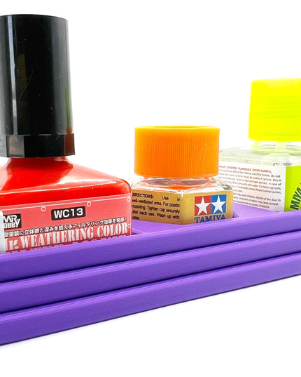 Anti-Tip 3D Printed Triple Tamiya Square / Hex and Mr Hobby Glue Square Bottle Holder with Rubber Feet Tamiya 87012 Mr Cement