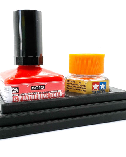 Anti-Tip 3D Printed Double Tamiya Hex and Mr Hobby Glue Square Bottle Holder with Rubber Feet Tamiya 87012 Mr Cement