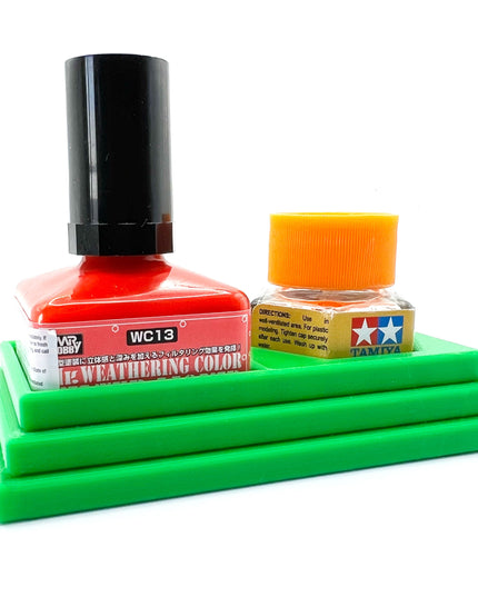Anti-Tip 3D Printed Double Tamiya Hex and Mr Hobby Glue Square Bottle Holder with Rubber Feet Tamiya 87012 Mr Cement