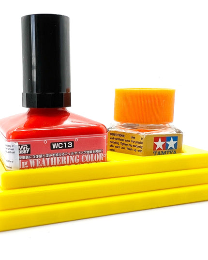 Anti-Tip 3D Printed Double Tamiya Hex and Mr Hobby Glue Square Bottle Holder with Rubber Feet Tamiya 87012 Mr Cement