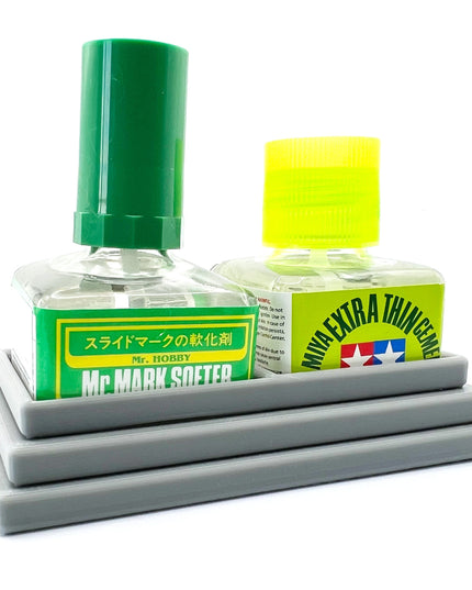 Anti-Tip 3D Printed Double Tamiya and Mr Hobby Glue Square Bottle Holder with Rubber Feet Tamiya 87038 87182 Mr Cement