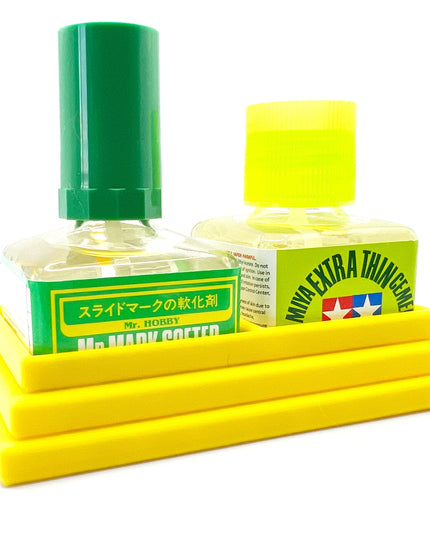 Anti-Tip 3D Printed Double Tamiya and Mr Hobby Glue Square Bottle Holder with Rubber Feet Tamiya 87038 87182 Mr Cement