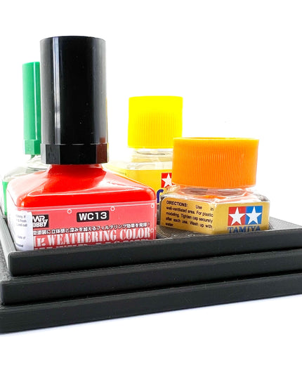 Anti-Tip 3D Printed Quad Tamiya Square / Hex and Mr Hobby Glue Square Bottle Holder with Rubber Feet Tamiya 87012 Mr Cement