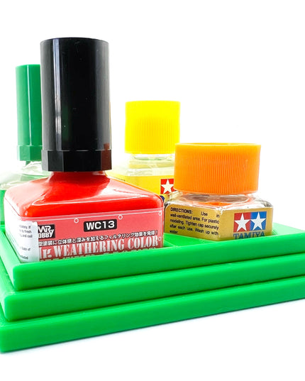 Anti-Tip 3D Printed Quad Tamiya Square / Hex and Mr Hobby Glue Square Bottle Holder with Rubber Feet Tamiya 87012 Mr Cement