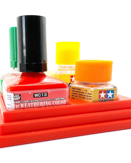 Anti-Tip 3D Printed Quad Tamiya Square / Hex and Mr Hobby Glue Square Bottle Holder with Rubber Feet Tamiya 87012 Mr Cement