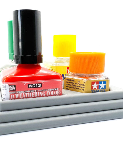 Anti-Tip 3D Printed Quad Tamiya Square / Hex and Mr Hobby Glue Square Bottle Holder with Rubber Feet Tamiya 87012 Mr Cement