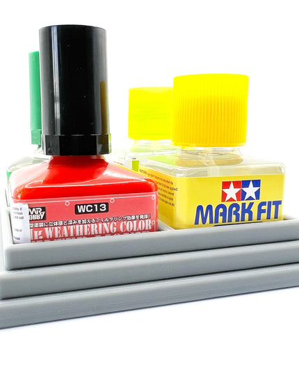 Anti-Tip 3D Printed Quad Tamiya and Mr Hobby Glue Square Bottle Holder with Rubber Feet Tamiya 87038 87182 Mr Cement