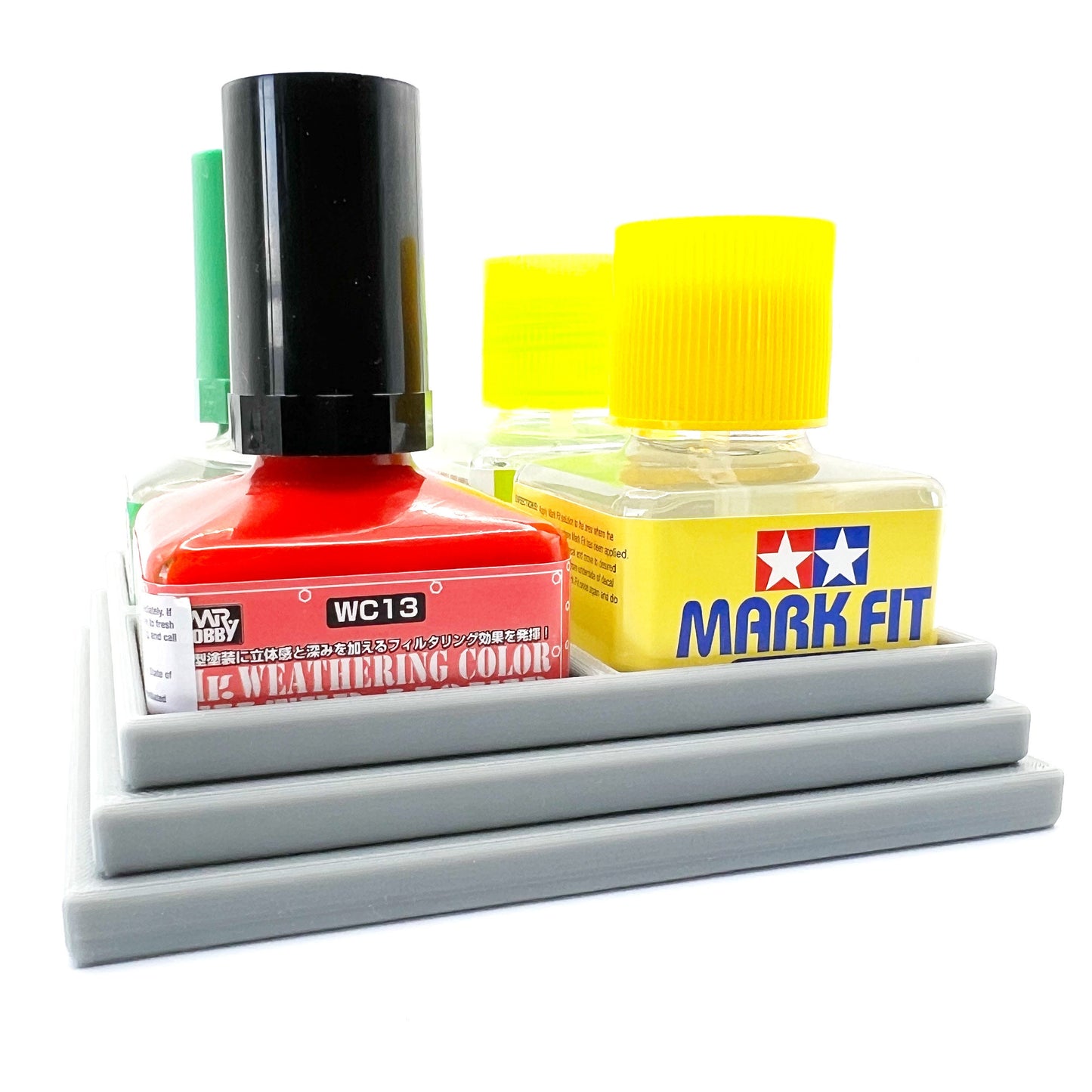 Anti-Tip 3D Printed Quad Tamiya and Mr Hobby Glue Square Bottle Holder with Rubber Feet Tamiya 87038 87182 Mr Cement