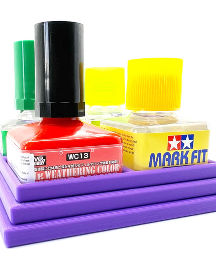 Anti-Tip 3D Printed Quad Tamiya and Mr Hobby Glue Square Bottle Holder with Rubber Feet Tamiya 87038 87182 Mr Cement