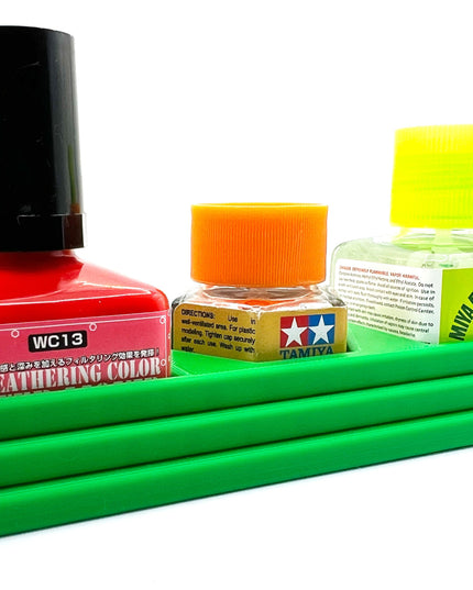 Anti-Tip 3D Printed Triple Tamiya Square / Hex and Mr Hobby Glue Square Bottle Holder with Rubber Feet Tamiya 87012 Mr Cement