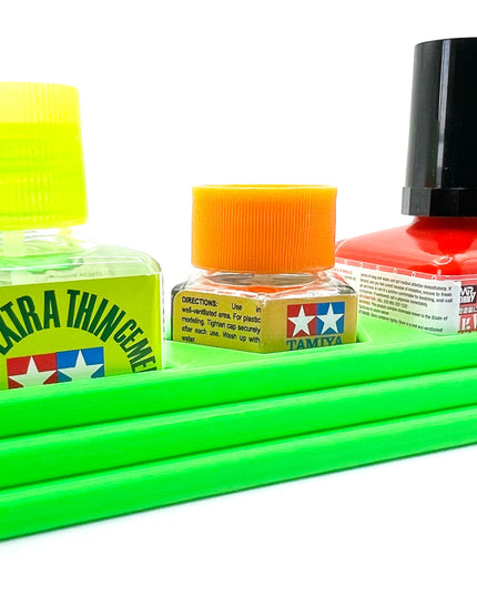 Anti-Tip 3D Printed Triple Tamiya Square / Hex and Mr Hobby Glue Square Bottle Holder with Rubber Feet Tamiya 87012 Mr Cement