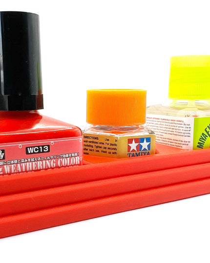 Anti-Tip 3D Printed Triple Tamiya Square / Hex and Mr Hobby Glue Square Bottle Holder with Rubber Feet Tamiya 87012 Mr Cement