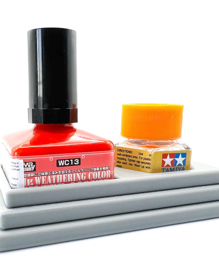 Anti-Tip 3D Printed Double Tamiya Hex and Mr Hobby Glue Square Bottle Holder with Rubber Feet Tamiya 87012 Mr Cement