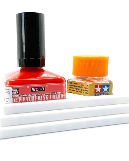 Anti-Tip 3D Printed Double Tamiya Hex and Mr Hobby Glue Square Bottle Holder with Rubber Feet Tamiya 87012 Mr Cement