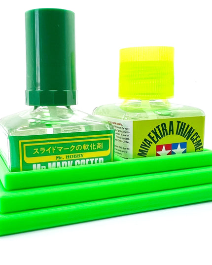 Anti-Tip 3D Printed Double Tamiya and Mr Hobby Glue Square Bottle Holder with Rubber Feet Tamiya 87038 87182 Mr Cement