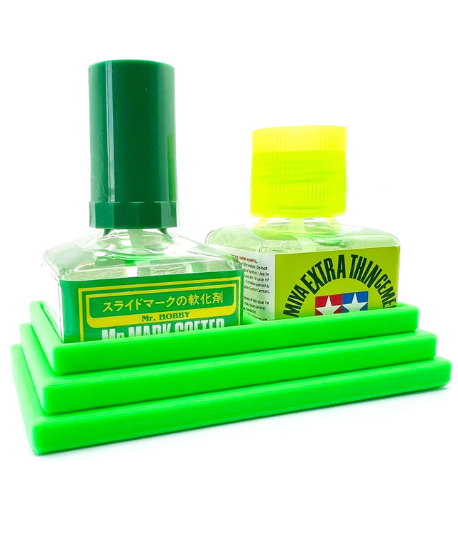 Anti-Tip 3D Printed Double Tamiya and Mr Hobby Glue Square Bottle Holder with Rubber Feet Tamiya 87038 87182 Mr Cement