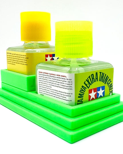 Anti-Tip 3D Printed Double Tamiya Glue Stepped Double Square Bottle Holder with Rubber Feet Tamiya 87038 87182