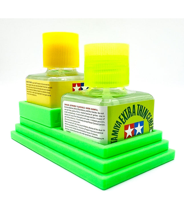 Anti-Tip 3D Printed Double Tamiya Glue Stepped Double Square Bottle Holder with Rubber Feet Tamiya 87038 87182