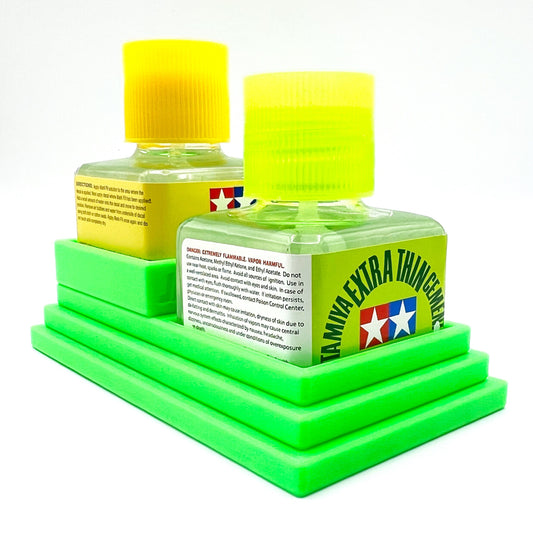 Anti-Tip 3D Printed Double Tamiya Glue Stepped Double Square Bottle Holder with Rubber Feet Tamiya 87038 87182