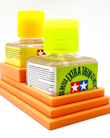 Anti-Tip 3D Printed Double Tamiya Glue Stepped Double Square Bottle Holder with Rubber Feet Tamiya 87038 87182