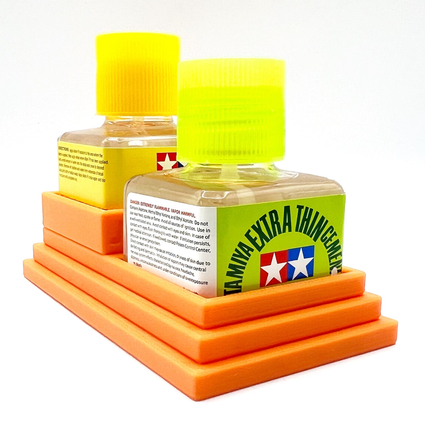 Anti-Tip 3D Printed Double Tamiya Glue Stepped Double Square Bottle Holder with Rubber Feet Tamiya 87038 87182