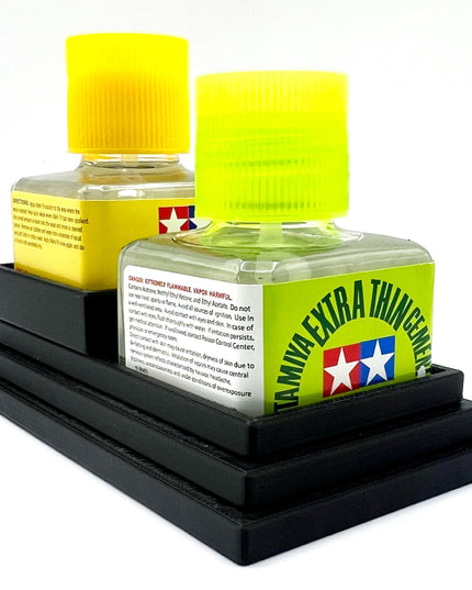 Anti-Tip 3D Printed Double Tamiya Glue Stepped Double Square Bottle Holder with Rubber Feet Tamiya 87038 87182