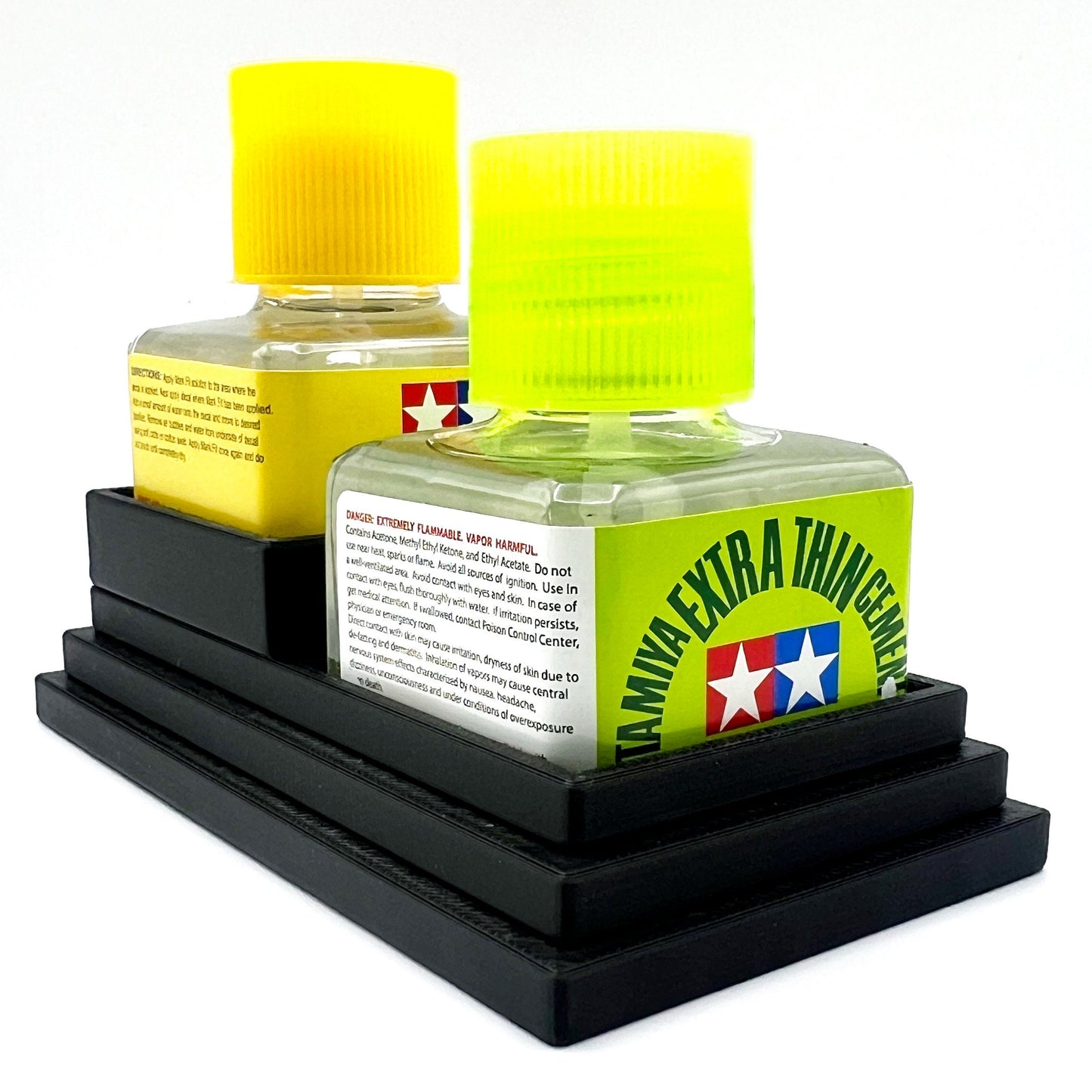 Anti-Tip 3D Printed Double Tamiya Glue Stepped Double Square Bottle Holder with Rubber Feet Tamiya 87038 87182