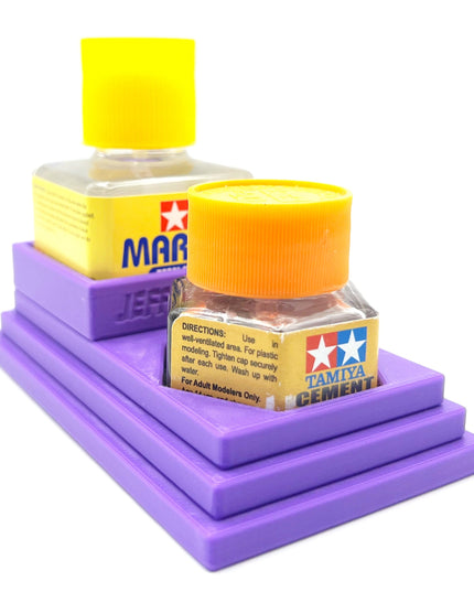 Anti-Tip 3D Printed Tamiya Glue Bottle Holder Stepped Square and Hex with Rubber Feet Tamiya 87038 87012
