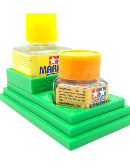 Anti-Tip 3D Printed Tamiya Glue Bottle Holder Stepped Square and Hex with Rubber Feet Tamiya 87038 87012