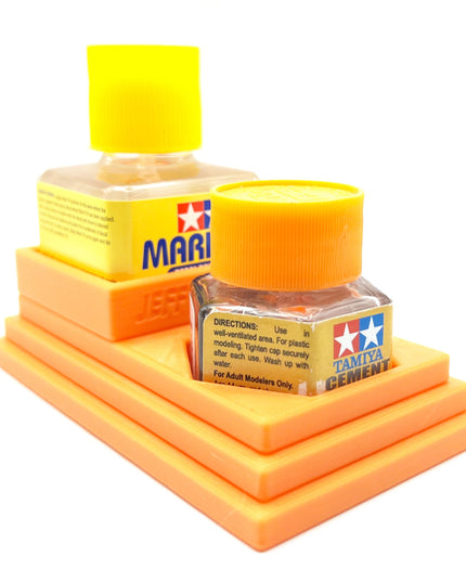 Anti-Tip 3D Printed Tamiya Glue Bottle Holder Stepped Square and Hex with Rubber Feet Tamiya 87038 87012