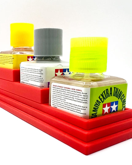 Anti-Tip 3D Printed Tamiya Glue Bottle Holder Stepped Triple Square with Rubber Feet Tamiya 87038 87182