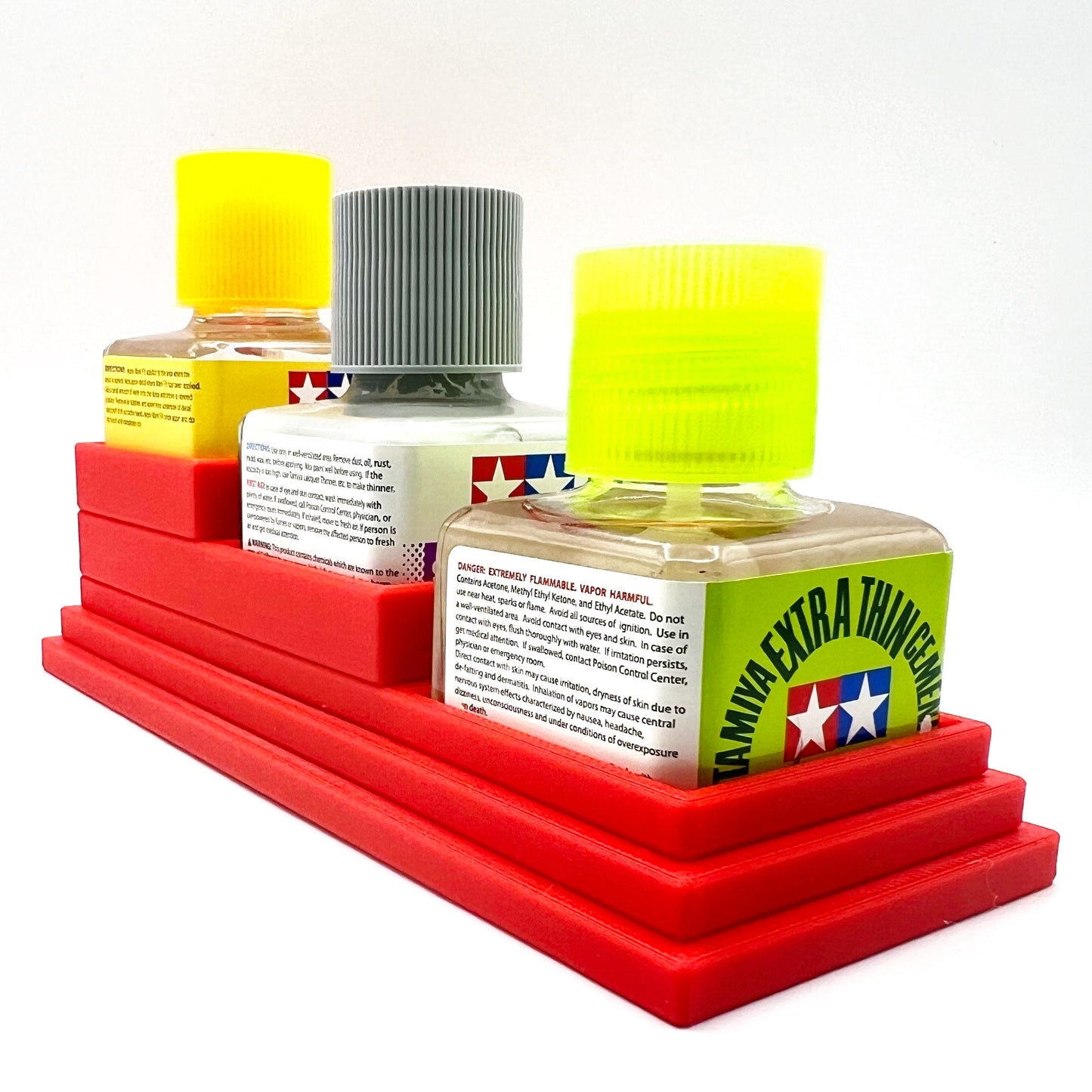 Anti-Tip 3D Printed Tamiya Glue Bottle Holder Stepped Triple Square with Rubber Feet Tamiya 87038 87182