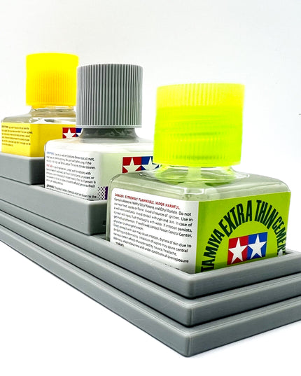 Anti-Tip 3D Printed Tamiya Glue Bottle Holder Stepped Triple Square with Rubber Feet Tamiya 87038 87182