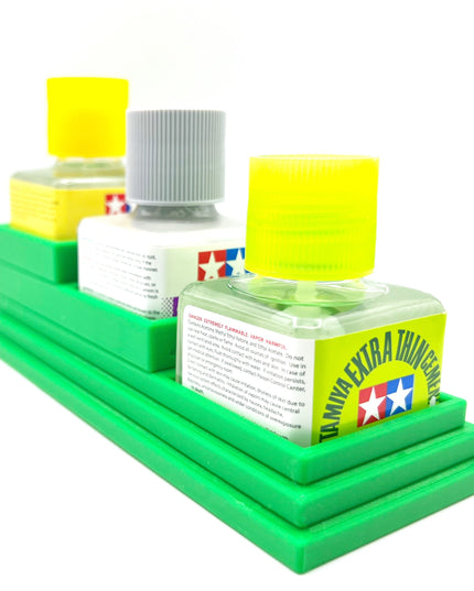 Anti-Tip 3D Printed Tamiya Glue Bottle Holder Stepped Triple Square with Rubber Feet Tamiya 87038 87182