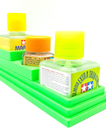 Anti-Tip 3D Printed Tamiya Glue Bottle Holder Stepped Double Square & 1 Hex with Rubber Feet Tamiya 87038 87012